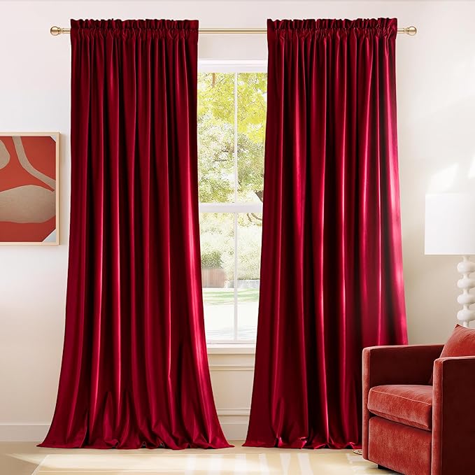 NICETOWN Red Velvet Blackout Curtains 84 inches Long 2 Panels