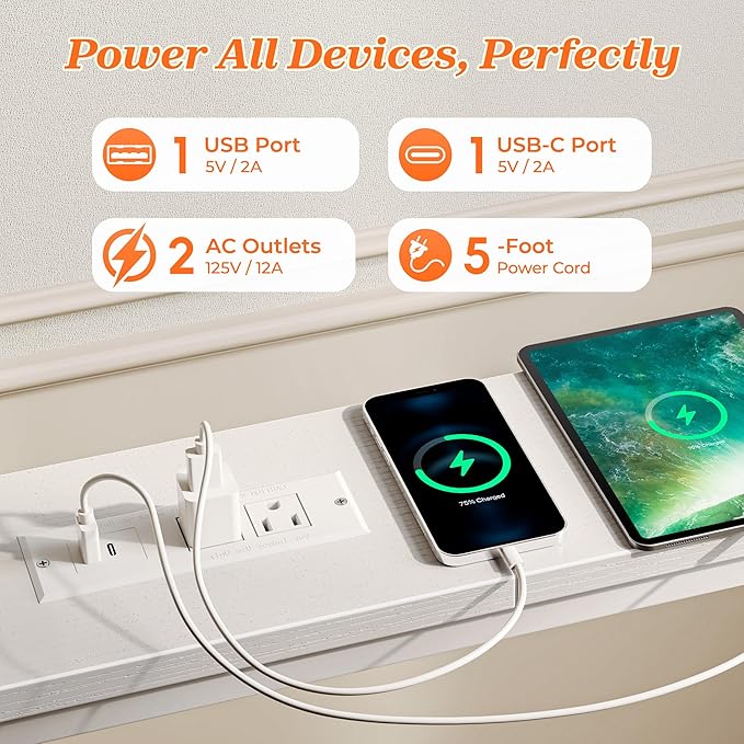 SUPERJARE 102.3 Inch Sofa Table with 2 Power Outlets and USB-C Ports, 5.9 Inch Narrow Console Table with Storage, Extra-Long, for Entryway Hallway Couch Behind Sofa, Small Spaces, White