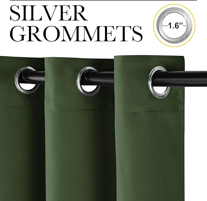 NICETOWN Dark Green Blackout Cafe Satin Curtains