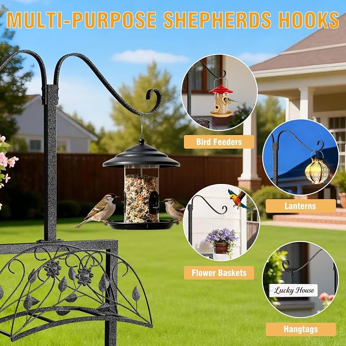 Garden Hose Holder Outside: Water Hose Stand with 2 Shepherds Hooks for Lawn Yard
