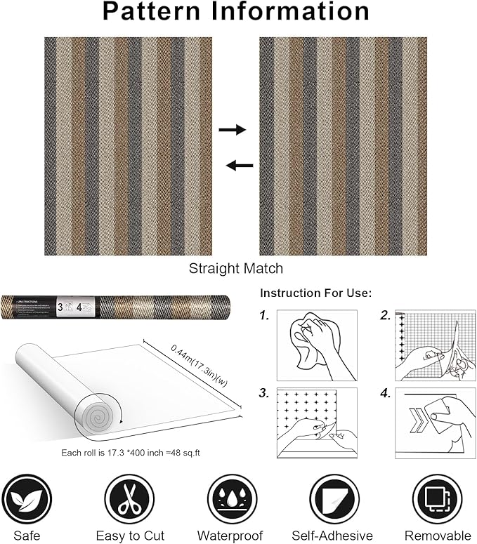 Simon&Siff Textured Fabric Wallpaper Peel and Stick 17.3"x400" Beige/Brown/Grey