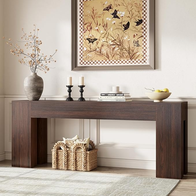 Extra Long Sofa Console Table for Entryway Living Room, 79-Inch Farmhouse Wood Behind Couch Table, Rectangular Accent Console with Wooden Double Base for Hallway Foyer Entrance, Walnut Brown