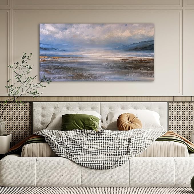 JLXART Ocean Wall Art Seascape Painting Watercolor Landscape Pictures Wall Decor 30X58inch Abstract Beach Wave Poster for Livingroom Bedroom