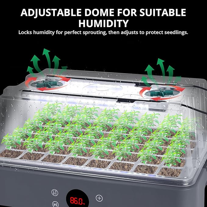 Sondiko Seed Starter Tray with Grow Light, Heated Seed Starter Kit with Temperature Display, Humidity Dome Germination Kit, Adjustable Plant Light for Seed Starting and Seedling Growth