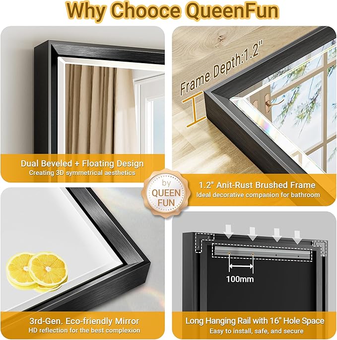 Black Framed Mirror for Bathroom 36x36 Inch Square Beveled Bathroom Mirror