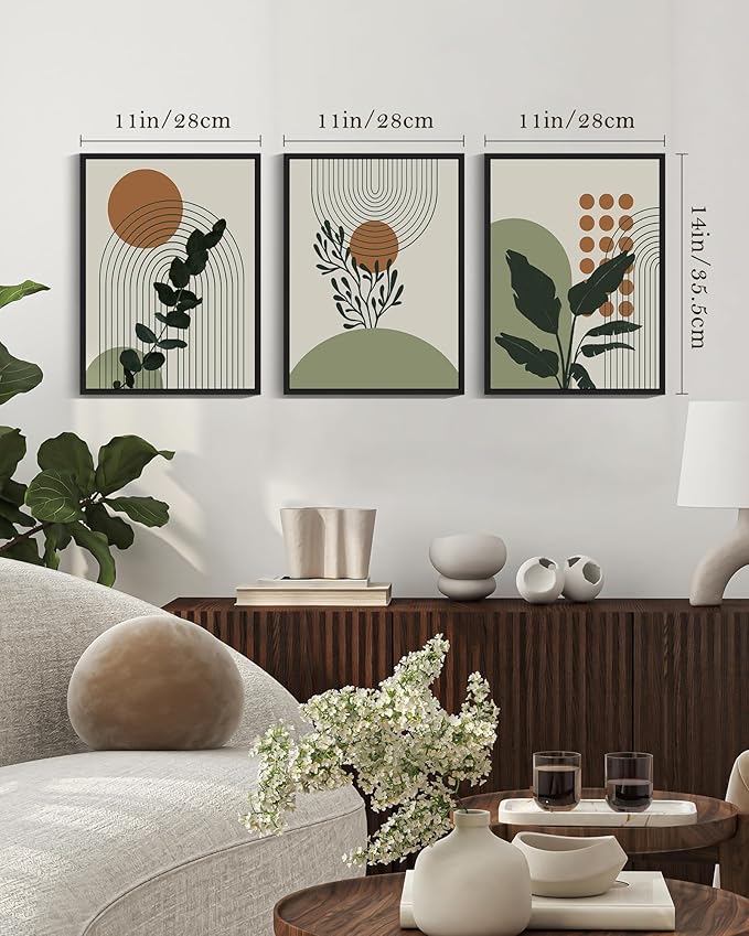 PHOPAGO Boho Plant Wall Art Green Botanical Bohemain Framed Wall Printing