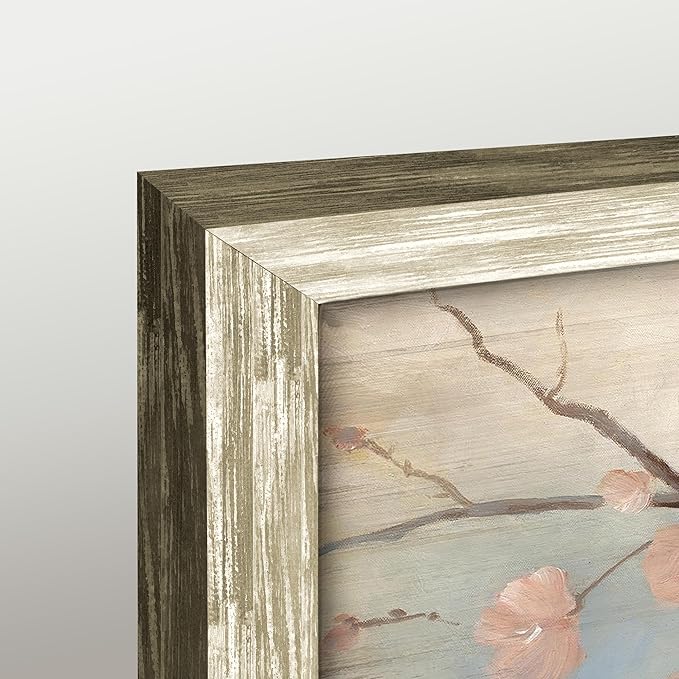 Rustic Chickadee Framed Wall Art: Vintage Bird Wooden Painting Colorful Cute Sparrow Picture Pink Flower Branch Prints Countryside Artwork Decor for Living Room Bedroom Farmhouse