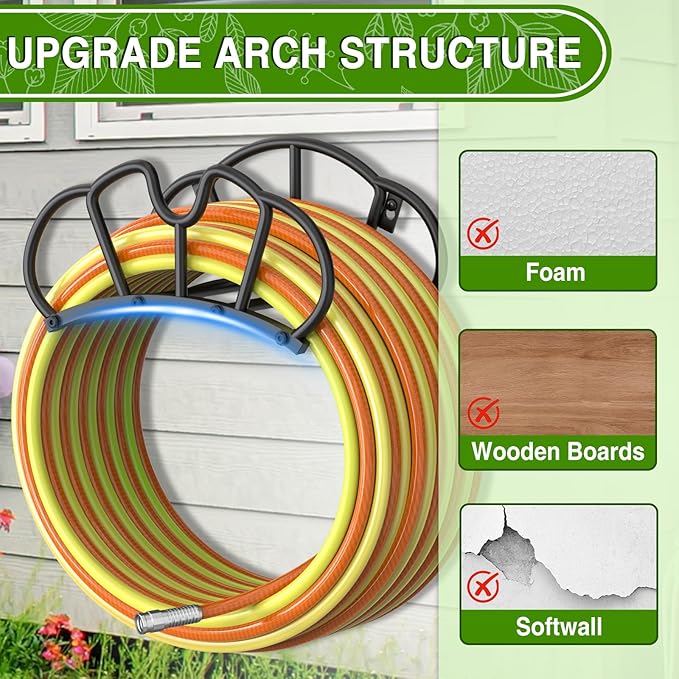 Qatsrin Super Stable Garden Hose Holder Wall Mount, Heavy Duty Water Hose holder Hanger Holds 125-Feet Hose, Metal Hose Storage Reel Rack Organizer for Outside Yard Lawn