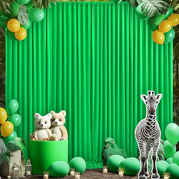 10x10 Green Backdrop Curtain for Parties Baby Shower Wrinkle Free Green Photo Curtains Backdrop Drapes Fabric Decoration for Birthday Party 5ft x 10ft,2 Panels