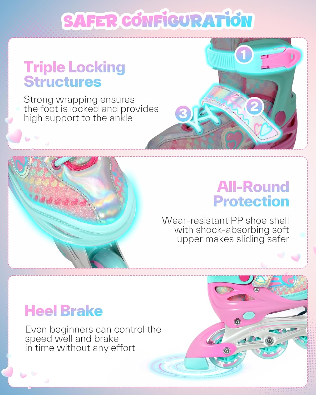 Sportneer Adjustable Inline Skates for Girls | Light-Up Wheels & Protective Gear Set | Sizes 12C-9