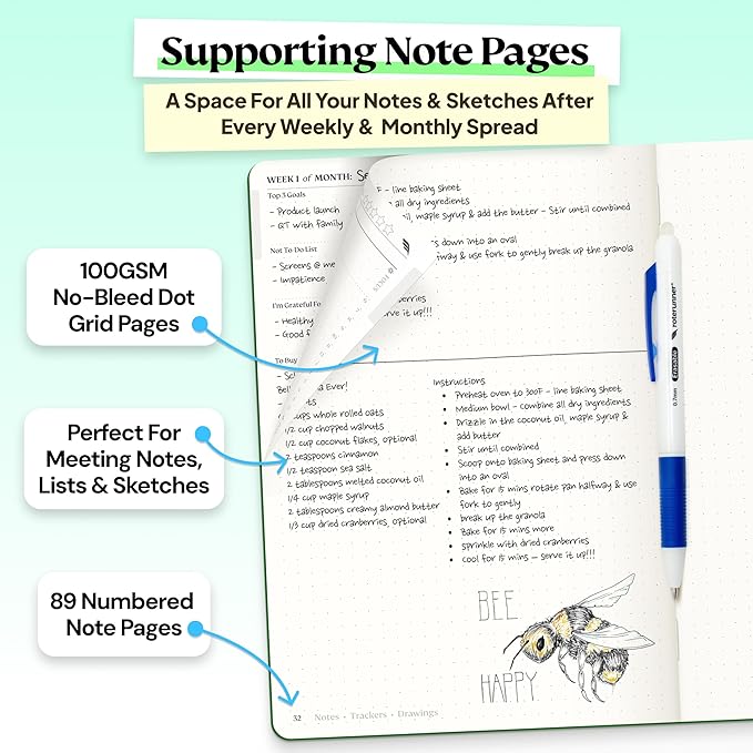 Roterunner Purpose Planner Notebook A5 5.8”x8.3” Undated 2026 Daily Weekly and Monthly Productivity Goal Setting Tool for Work Home ADHD Planner for Adults Self Care Journal (Green Hardcover)