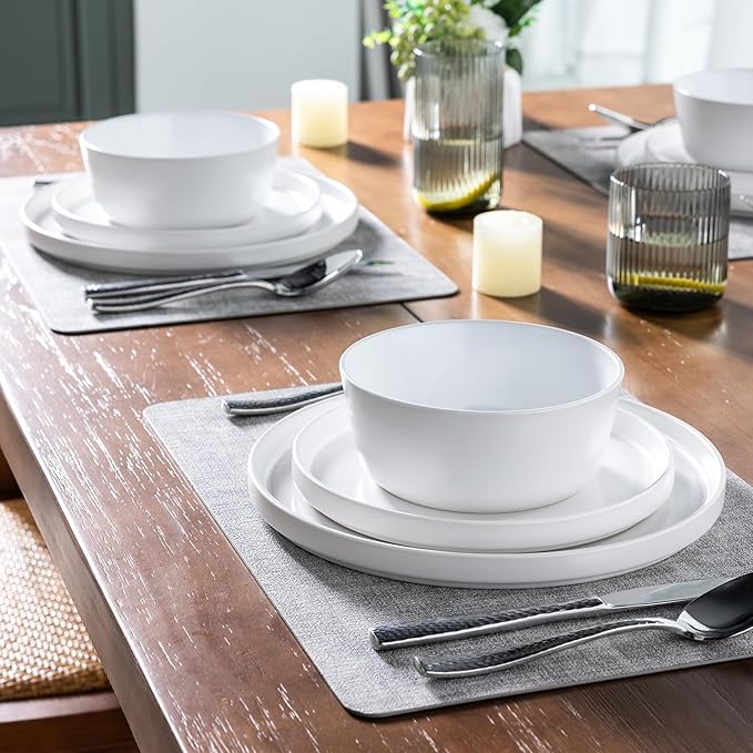AmorArc Ceramic Dinnerware Sets for 4,Stoneware Plates and Bowls Sets,Chip and Crack Resistant | Dishwasher & Microwave Safe Ceramic Dishes,Service for 4 (12pc)-White