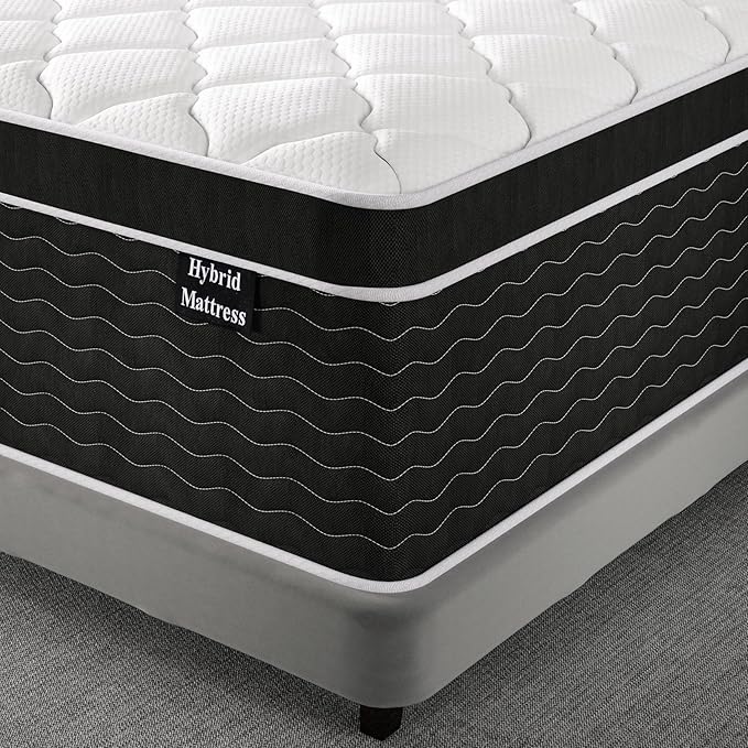 12 inch Queen Mattress, Medium Firm Hybrid Mattress Queen Size with Gel Memory Foam & Pocket Spring, Cooling & Breathable Bed Mattresses in a Box, 100 Night Sleep Trial, CertiPUR-US Certified