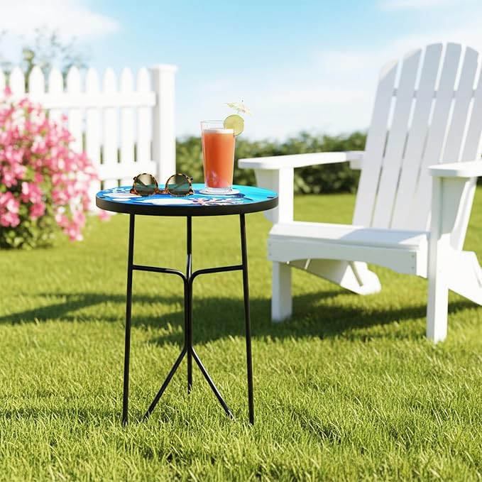 12 Inch Folding Outdoor Side Tea Table, Dolphin Shell Coral Small Accent Tables, Plant Tables Indoor, Garden or Living Room Decor Afternoon Tea Dinner Table, Simple Assembly Cast Iron Plant Stand
