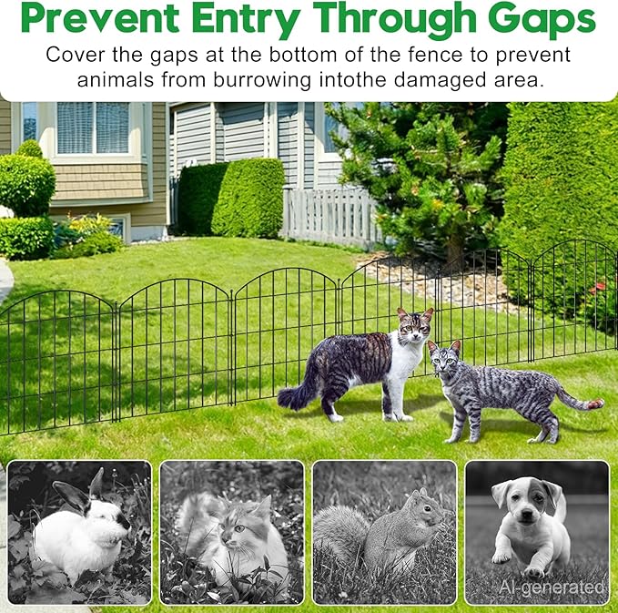 Decorative Garden Fence 24in (H) x16ft (L), Arched Rustproof Metal No Dig Fence for Dogs & Rabbit, Ornamental Animal Barrier for Flower Beds, Border Panels Fencing for Yard & Patio Outdoor Decor