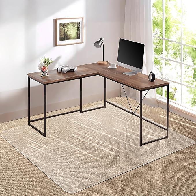 Kuyal Desk Chair Mat for Carpet, 51'' x 63'' Rectangle Transparent Mats for Chairs Good for Desks, Office and Home, Easy Glide, Protects Floors for Low and No Pile Carpeted Floors