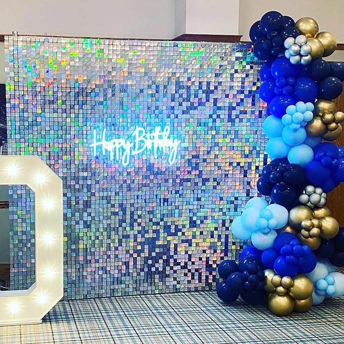 COKAOBE Iridescent Silver Shimmer Wall Backdrop, 24 Panels Square Sequin