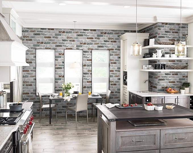Guvana 17.3"×787" Brick Peel and Stick Wallpaper Red/Blue/Grey Brick Contact
