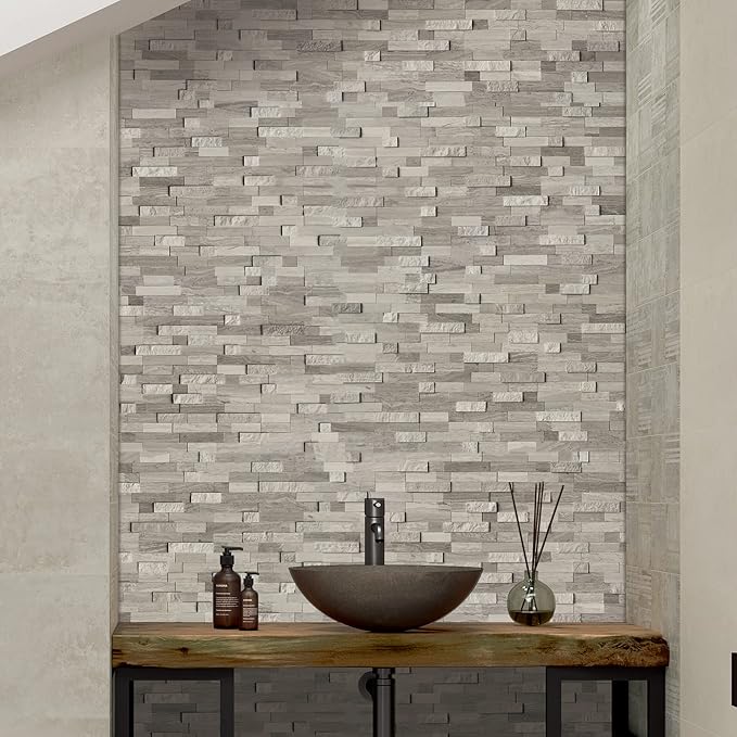 SUNWINGS 5-Sheet Peel and Stick Mosaic Natural 3D Stone Self Adhesive Marble
