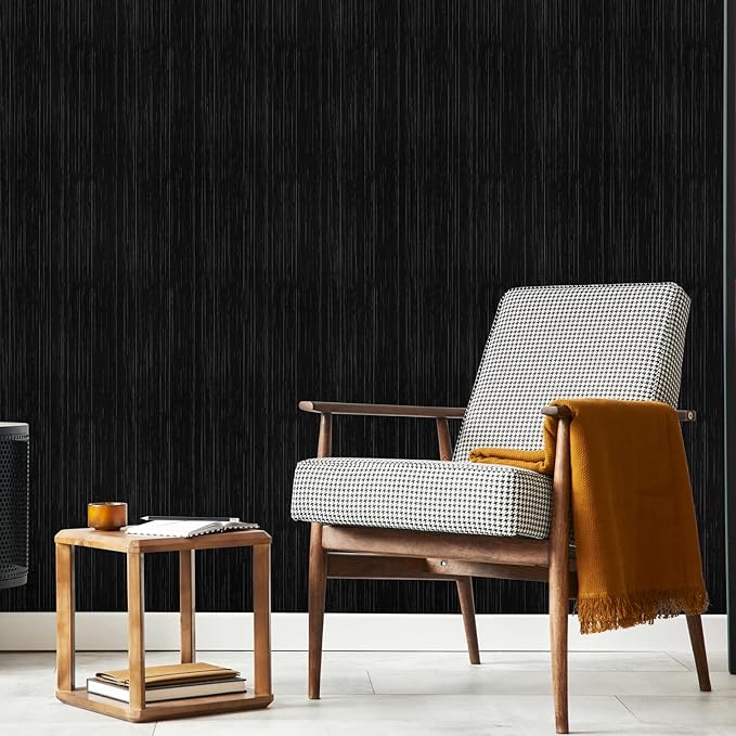 Black Grasscloth Peel and Stick Wallpaper A Set of 23.6" X 480" Self-Adhesive