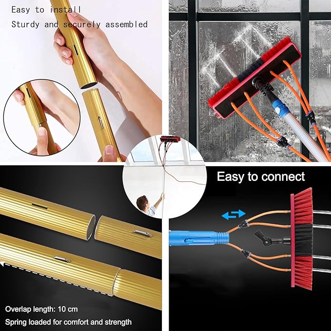 15m/50FT Water Fed Pole Kit for Window Cleaning Extendable Telescopic Pole with Aluminum Brush for Outdoor Window Cleaner and Solar Panel Washing Spray Washer Included
