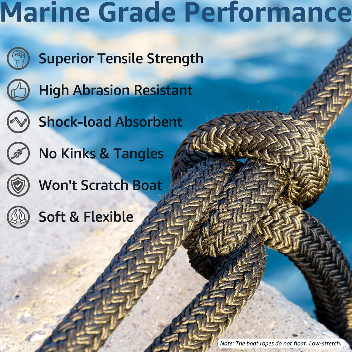 PACTHSD 2 Pack 1" x 35' Dock Lines - Marine Grade Nylon Boat Rope with 24" Loop for Docking and Mooring - Double Braided Boat Lines, High Strength, Heavy Duty, Easy Handling, Fray Resistant - Black