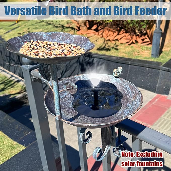 2 in 1 Bird Bath for Deck Railing and Balcony, Bird Feeders for Outdoors with Heavy Duty Clamp, Unique for Outside and Blue Birdfeeder Suitable for Garden Porch Backyard