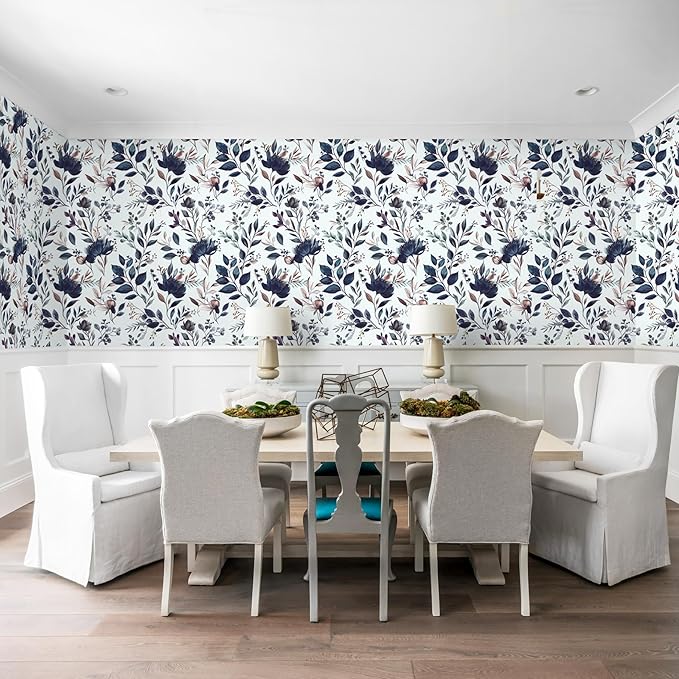Yasinet Navy Blue Peel and Stick Wallpaper Blue Floral Wallpaper Vintage