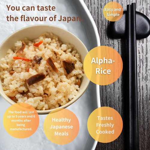 GOHAN JAPAN Matsutake Mushrooms Alpha Rice (100% Japan-based) for Camping Mountain Climbing Emergencies 100g/3.5oz (A filling 260g/9.2oz meal) per 1-pack by Onisi Foods (3-packs, 300, Gram)