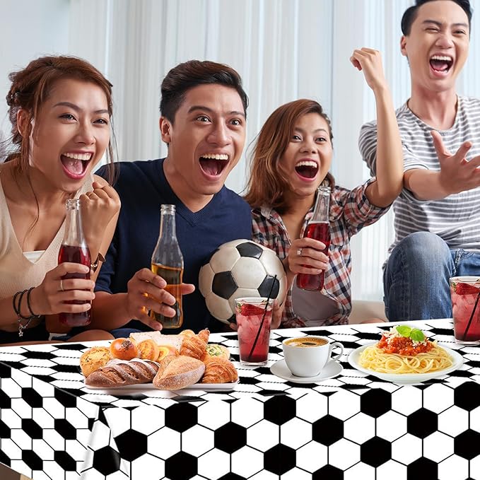 2 Packs Soccer Tablecloth Plastic 54 X 108Inch, Soccer Party Decorations Table Cloth Disposable Rectangle Sports Ball Table Cover for Soccer Birthday Party Supplies (Soccer)