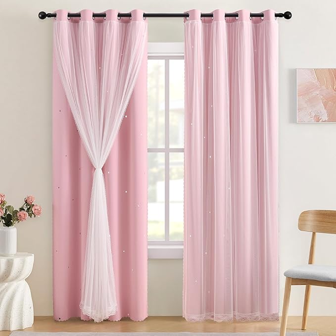 XiDi Light Pink Curtains for Bedroom, Girls Room Blackout Curtains, Kids Room