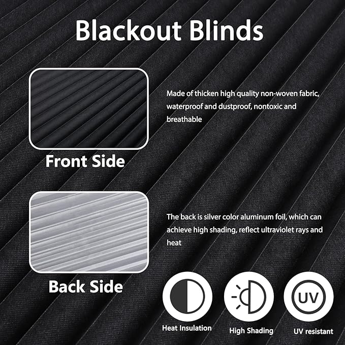 Window Blinds Cordless Blackout No Drill Cut to Size Clip On Stick On Self
