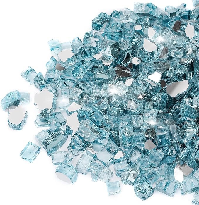 Mr. Fireglass 10 Pounds Reflective Fire Glass, 1/4 Inch High Luster Fire Pit Glass Rocks for Propane & Natural Gas Fire Pits Fireplace and Landscape Decor, Aqua Blue