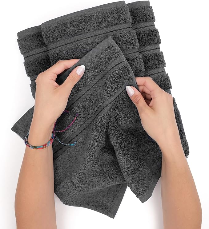 American Soft Linen Luxury Hand Towels for Bathroom, 600 GSM 100% Cotton Turkish 4 Piece Hand Towel Set, 600 GSM Hand Face Towels for Kitchen, Dark Gray Hand Towels