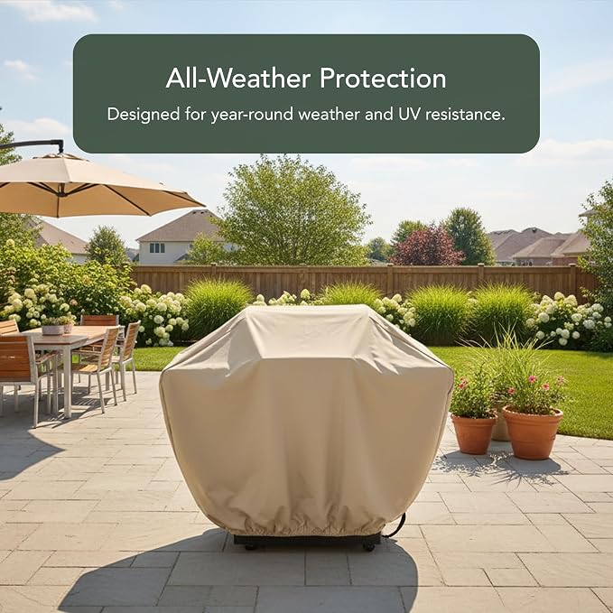 Covermates Classic Grill Cover - All-Weather Heavy Duty Outdoor BBQ Cover with Water-Resistant 12-Gauge Vinyl, Mesh Vents, Protection for Large Outdoor Grills, 53 Inch, Classic Tan
