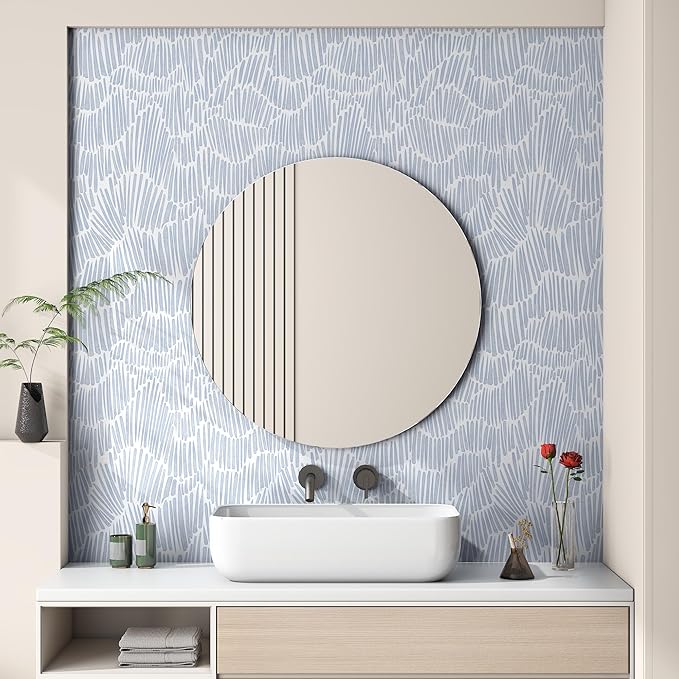 Theper Blue Wallpaper 17.3"×118" Modern Striped Peel and Stick Wallpaper Boho