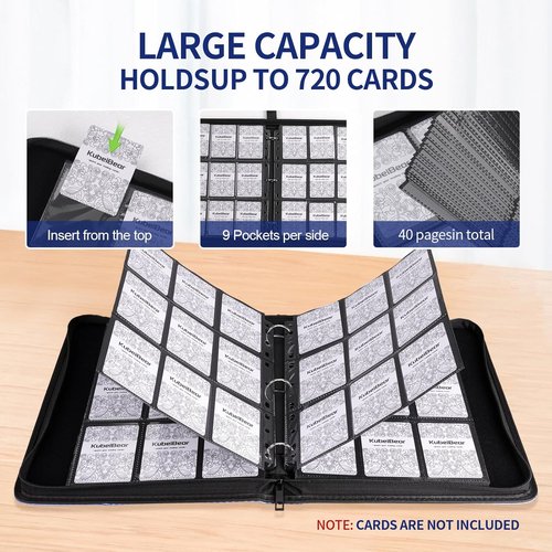 Card Binder - 720 Capacity Zippered Trading Card Holder for MTG & Sports Cards - Durable, Acid-Free Storage (Black, 9 Pocket)