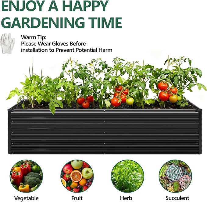 Vengarus 12x2x2FT Galvanized Raised Garden Bed Kit, Deep Root Planter Box Outdoor Large Planter Raised Beds for Planting Flowers,Vegetables and Herbs-Black