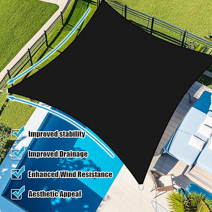 Amagenix Sun Shade Sail 15'X30' Curved Edge Outdoor Shade Canopy Black Breathable 95% UV Block Shade Cloth for Patio Garden Backyard (We Make Custom Size)
