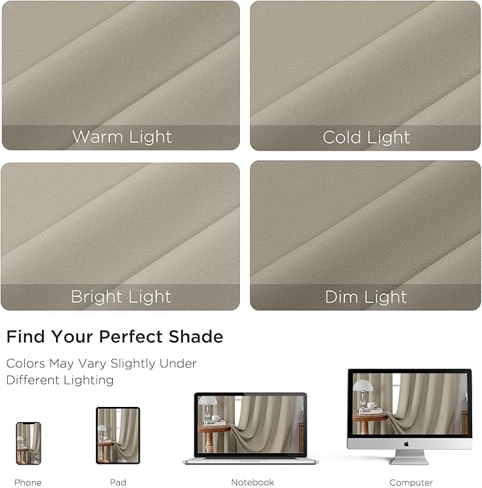 CUCRAF Light Beige Blackout Curtains Customize, Rod Pocket Room Darkening
