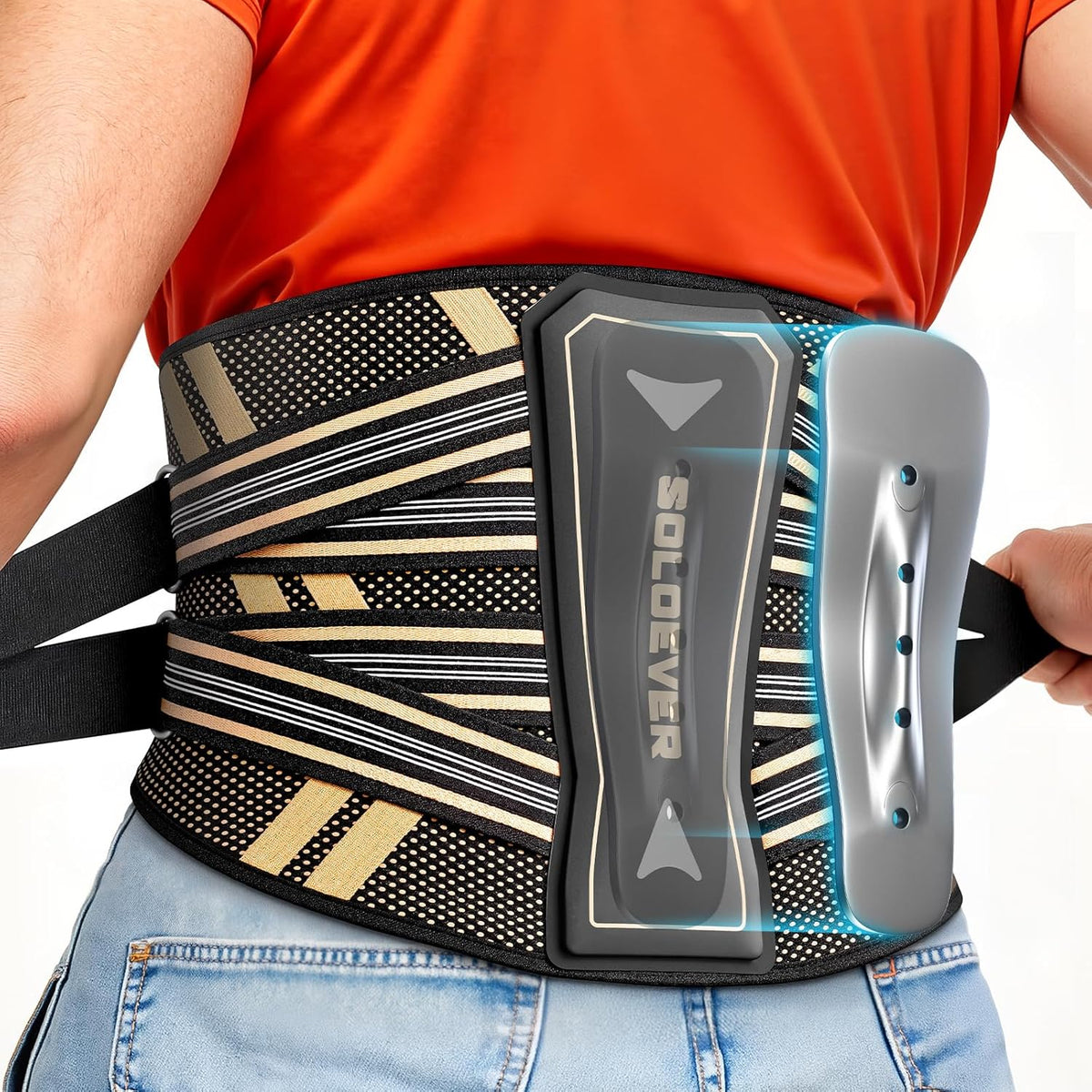 Ultra Breathable Back Brace - Medical Grade Copper Infused Lumbar Support for Pain Relief | Adjustable for Sciatica & Herniated Disc (Large)
