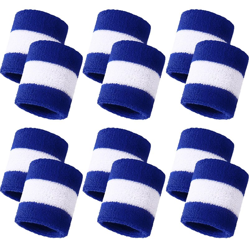 Bememo 12 Pcs Sweatbands Wristband Sweat Wrist Band Competitions Absorbent Sweatbands for Men Women Sports Running(3.15",Blue, White, Blue)