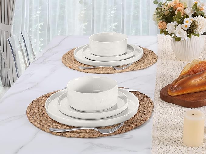 LIANYU 18 Piece Dinnerware Sets for 6, Stoneware Plates and Bowls Dish Set, Ceramic Dinner Ware Dishware for Kitchen Dining, Microwave & Dishwasher Safe, Three-Color