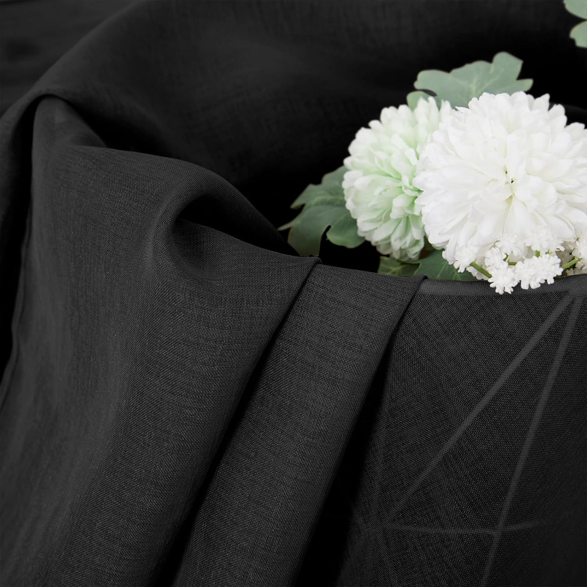 Tollpiz Short Sheer Curtain Living Room Linen Textured Curtains Sheer Light Filtering Voile Rod Pocket Curtain for Bedroom, 38 x 54 inches Long, Black, Set of 2 Panels
