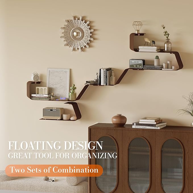 Sttoraboks Floating Wall Shelves Set of 3, Metal Mounted Shelf