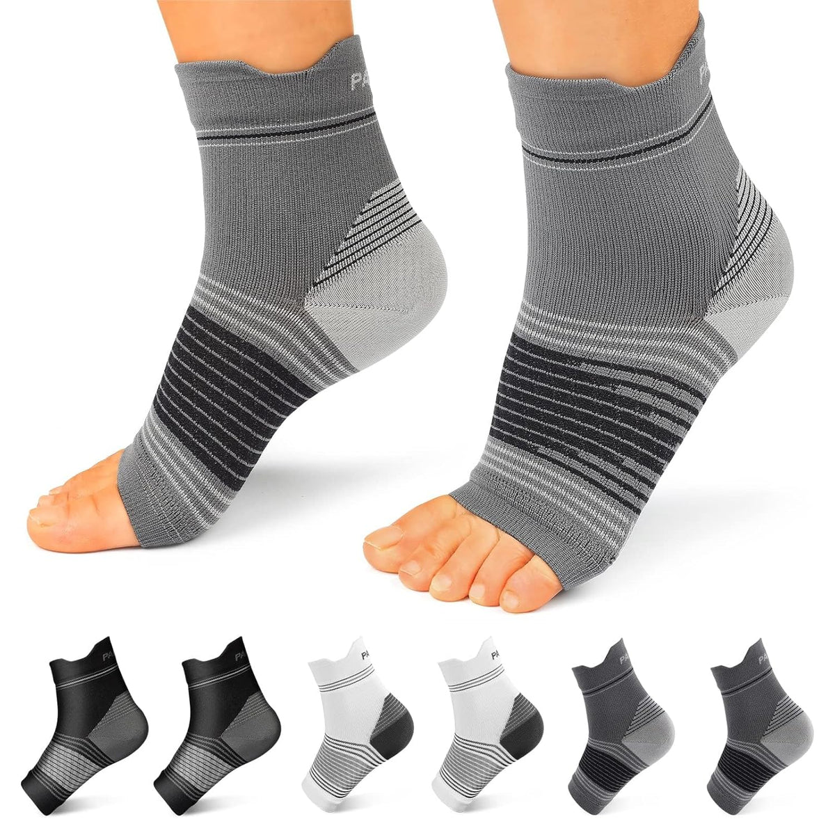PAPLUS 6 Pairs Plantar Fasciitis Socks for Men & Women, Ankle Brace Compression Socks with Arch Support for Achilles Tendonitis, Heel Pain, Swelling & Arthritis Relief, Black, Gray, White, X-Large