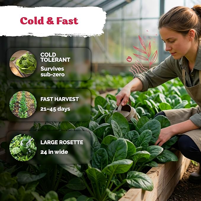 KVITER 500 Viroflay Spinach Seeds (Spinacia Oleracea) - Cold Tolerant Spinach, Fast Growing Heirloom Seed, Non GMO Seed Packets - Vegetable Seeds for Outdoors, Home Garden, Raised Beds