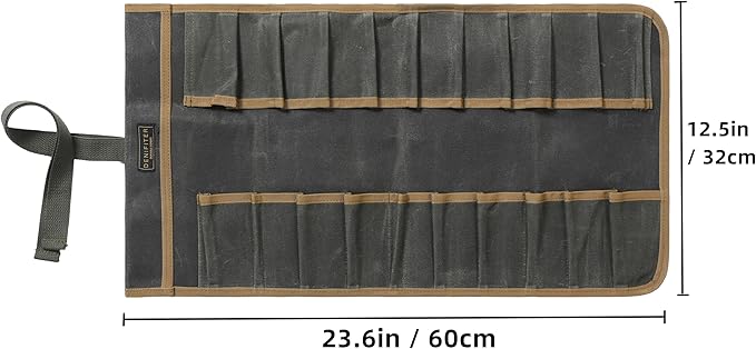 Wrench Roll Up Pouch (20 Slots), Portable Carry On Pouch Workshop Storage Woodworking Tools Organizer Bag Waxed Canvas Tool Roll & ArmyGreen