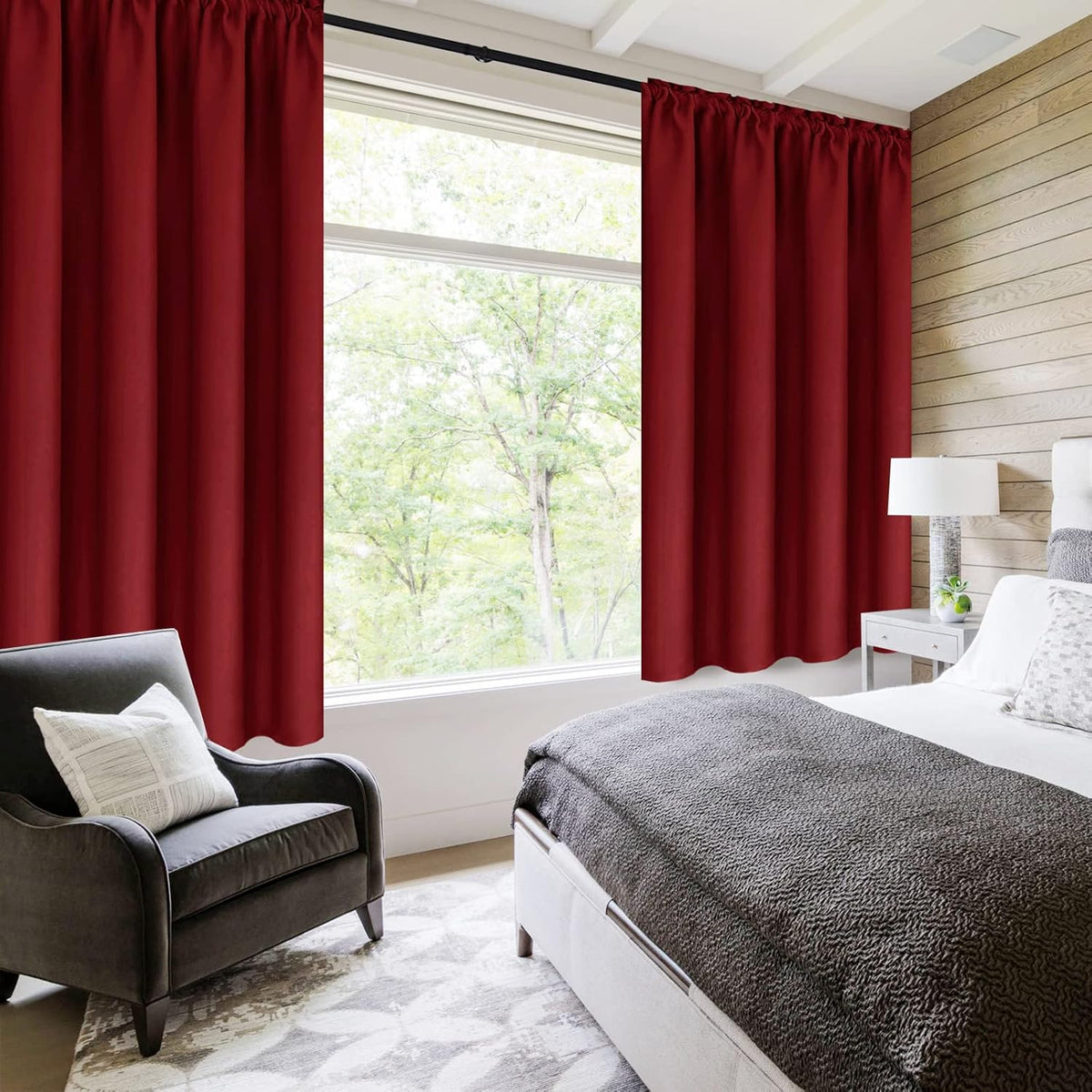 DWCN Christmas Burgundy Room Darkening Blackout Curtains - Thermal Insulated Privacy Energy Saving Window Curtain Drapes 42 x 45 inch Length, Set of 2 Bedroom Living Room Curtains