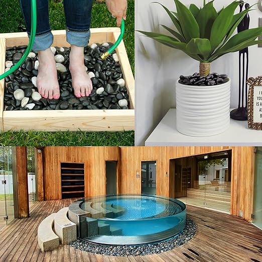 Black River Rocks 20lbs, 1-2Inch Natural Pebbles for Plants, High Polished Decorative Stones for Aquarium Vase Filler Fish Tank Landscaping Garden